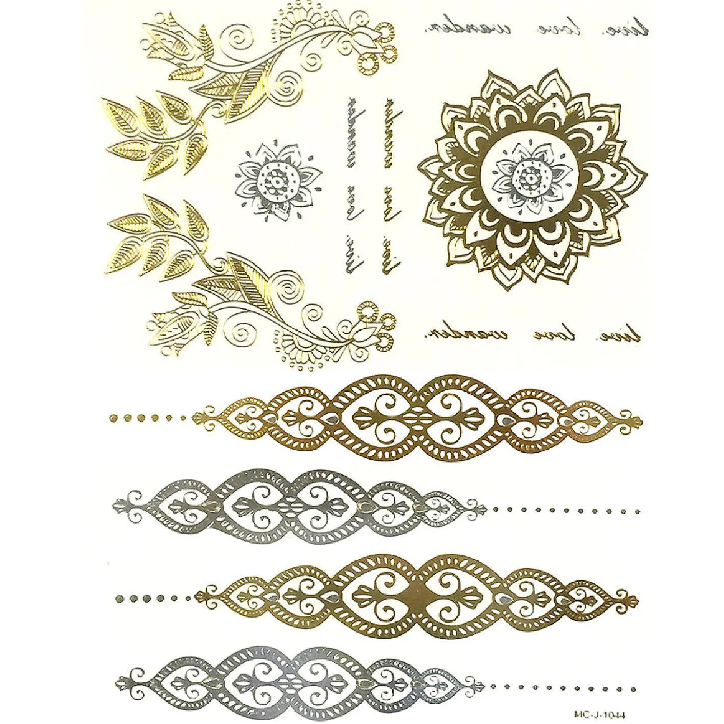 Wrapables Large Metallic Gold Silver And Black Body Art Temporary Tattoos, Life's Wonders