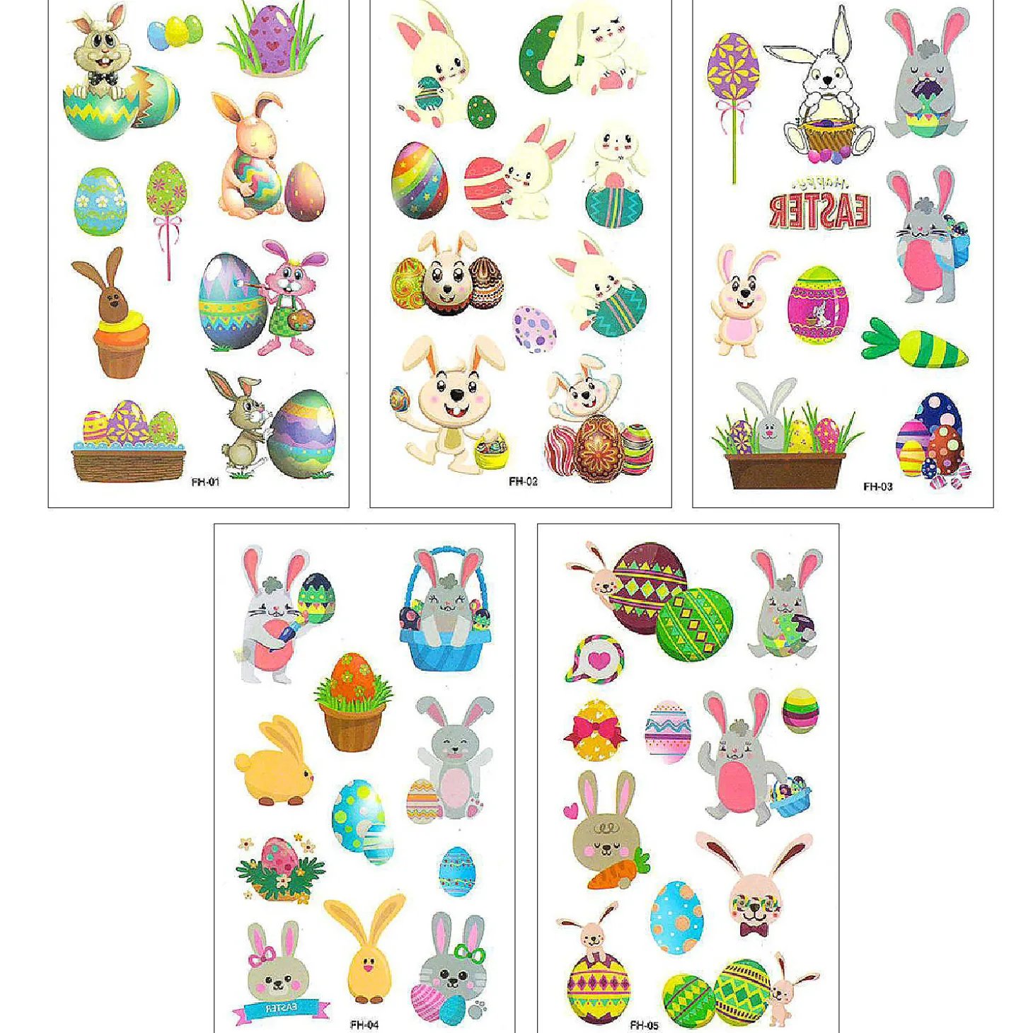 Wrapables Waterproof Temporary Tattoos For Children, 20 Sheets, Easter